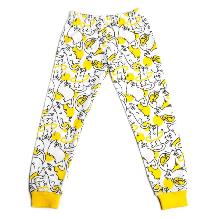 Dziecięca piżamka dół, spodenki żółto-czarno-biała w kotki, żółty ściągacz