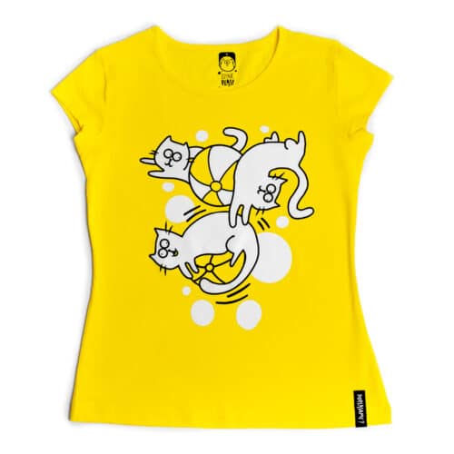 Koszulka damska żółta kotki wariatki