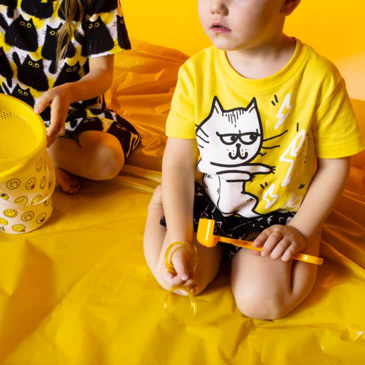 kotek piorunek t-shirt żółty w koty dzikie pląsy