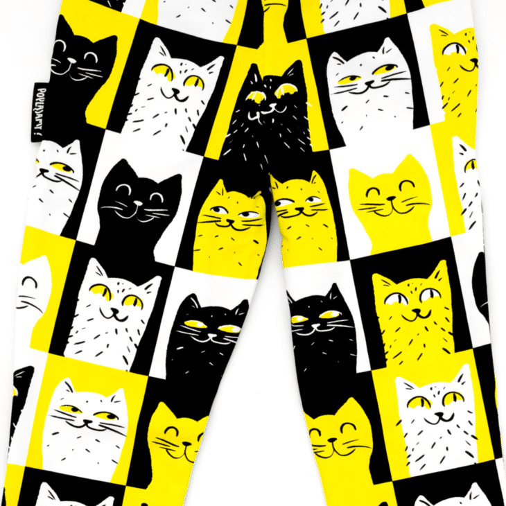 dresy w koty żółty czarny biały